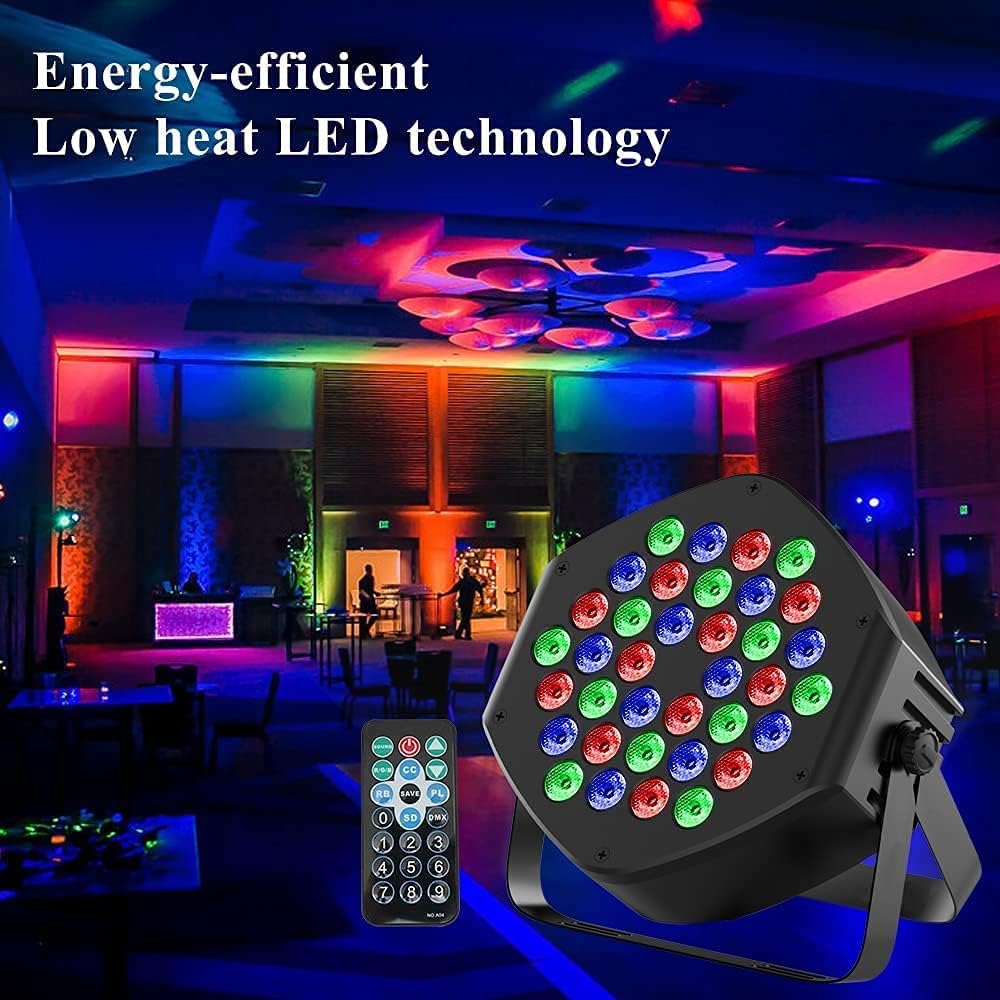 36 LED RGB Par Cans Lights 4 Pack DMX 7 Channel Sound Activated Strobe Remote Uplighting G416