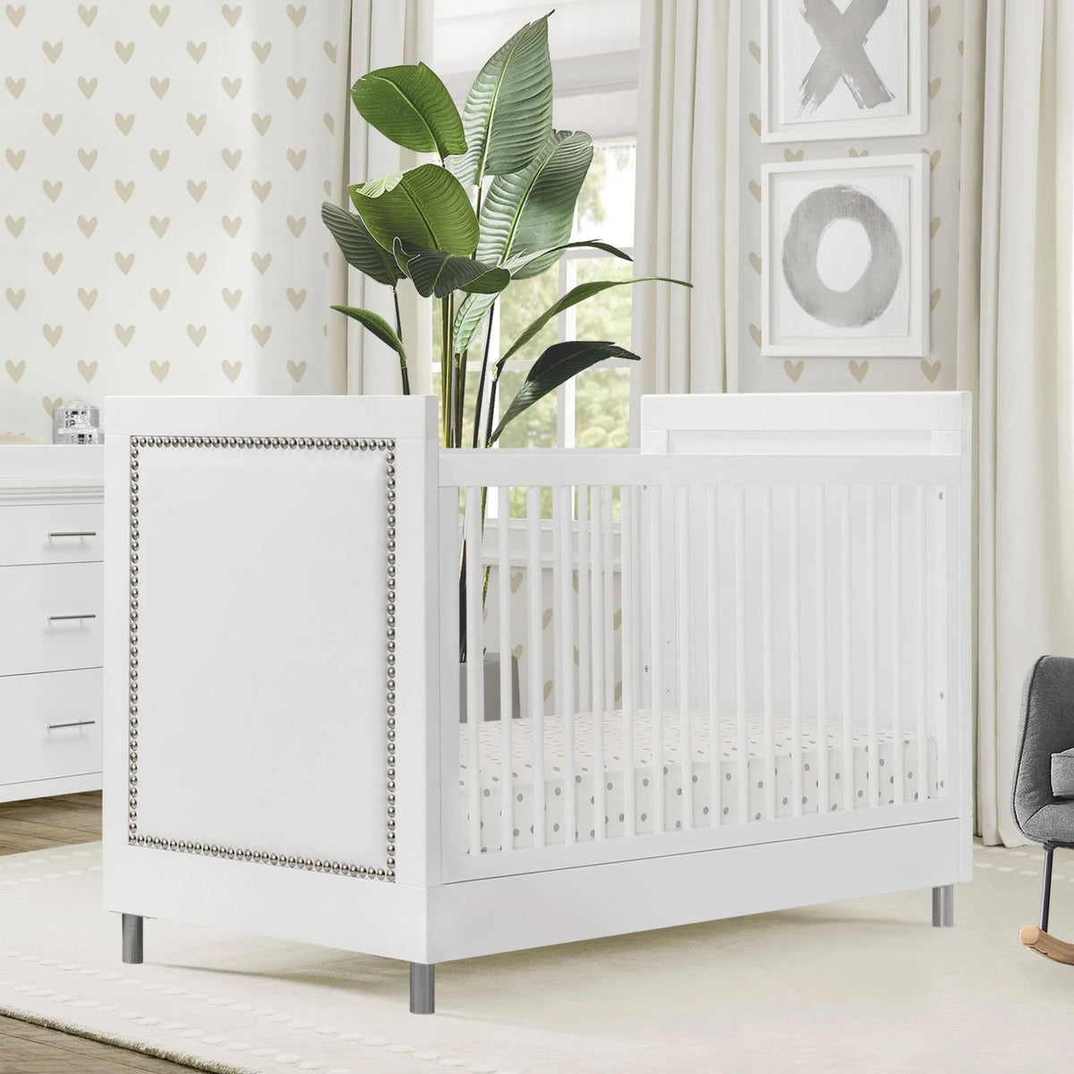 3-in-1 Convertible Baby Crib with Daybed/Toddler Bed Conversion Kit in Bianca White Z244905