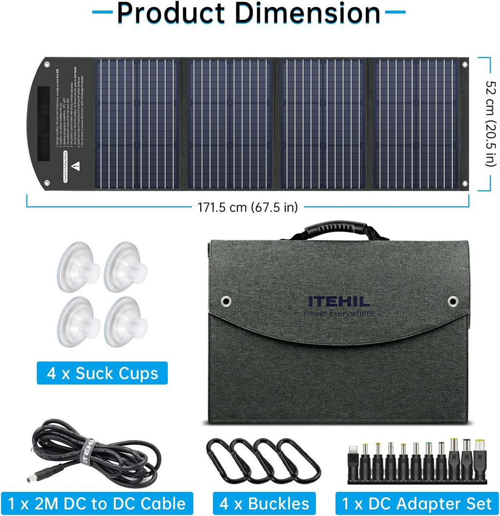 100W 18V Monocrystalline Portable Solar Panel with USB/DC Outputs C98071