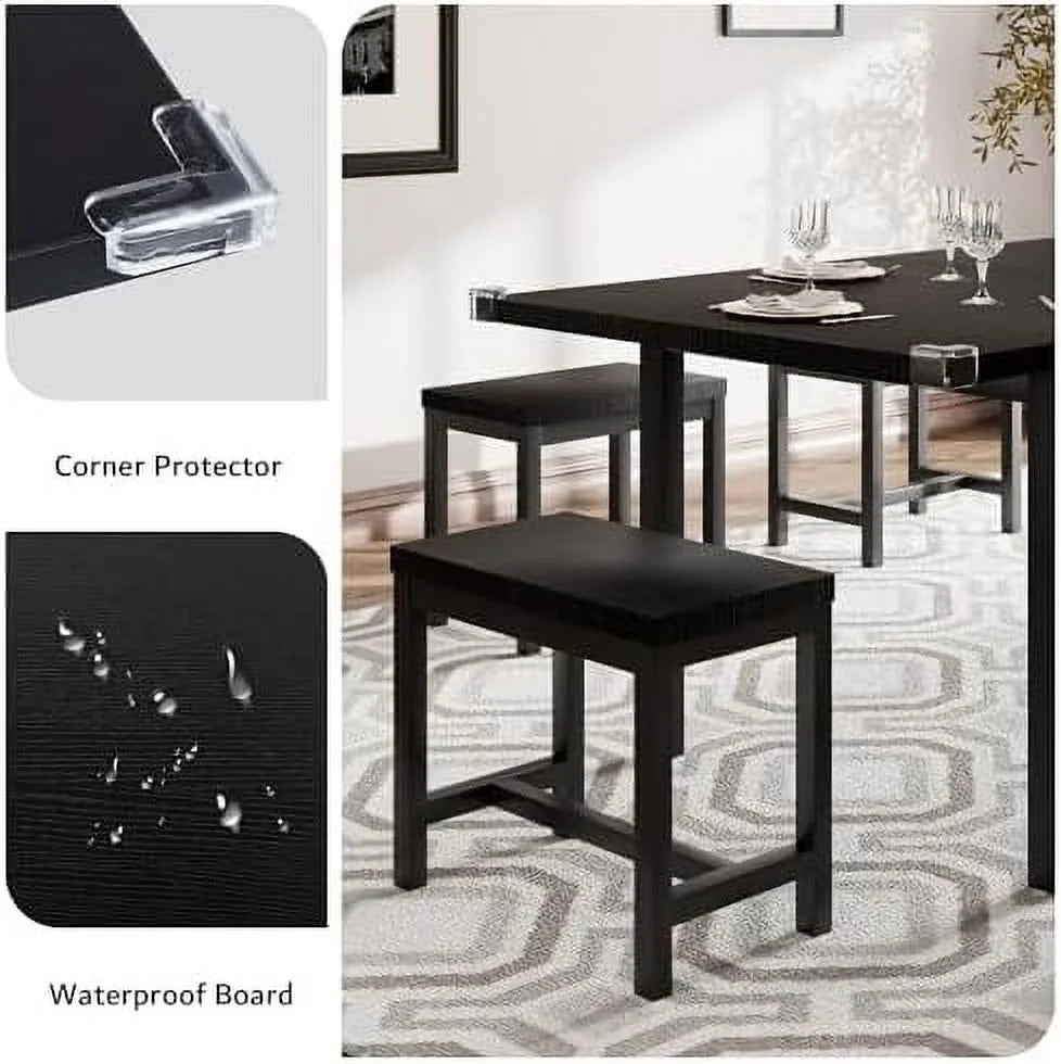 5-Piece Extendable Dining Table Set with 2 Benches and 2 Stools D876
