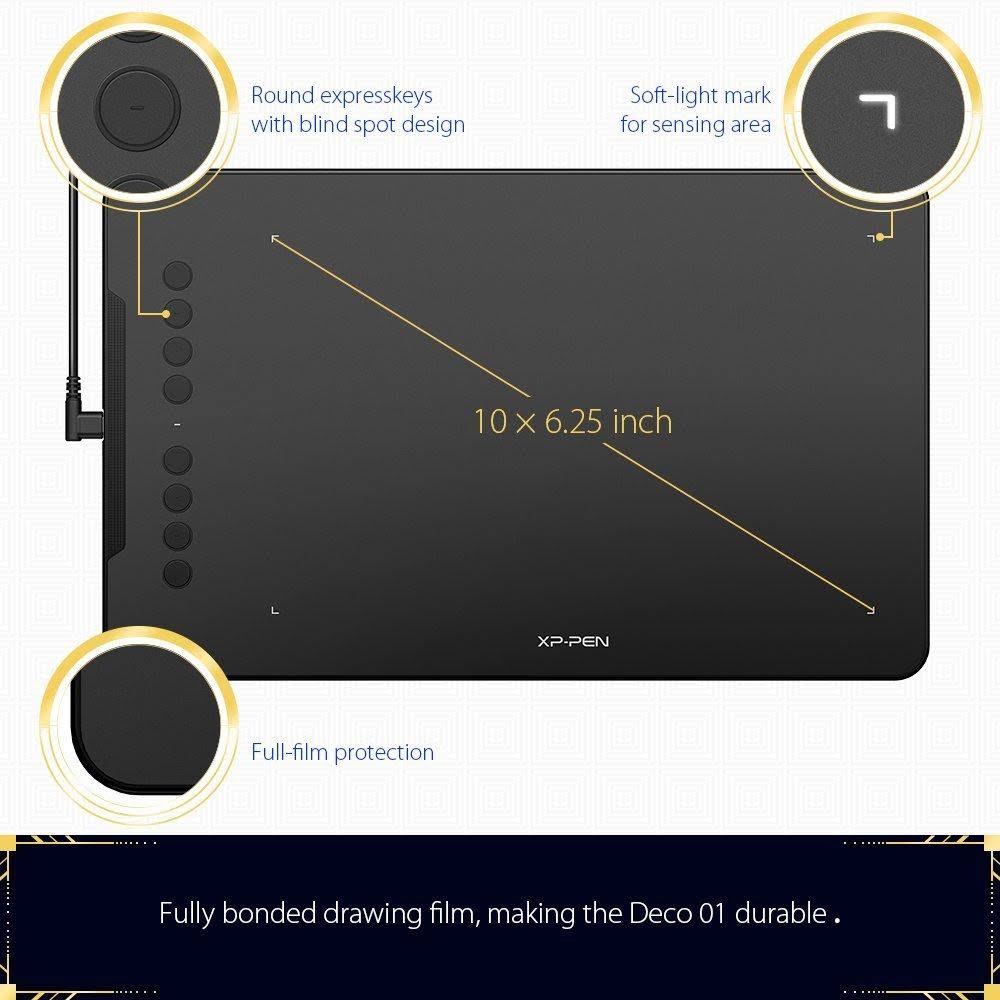 10x6.25 inch Digital Graphics Drawing Tablet with Battery-Free Stylus W671841