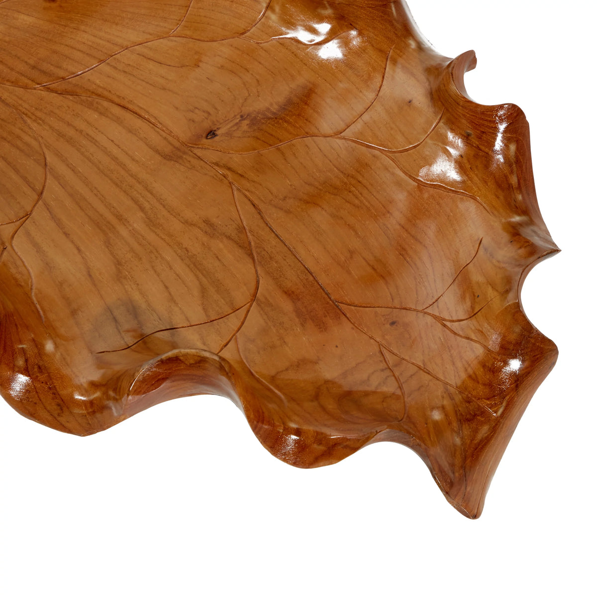 Brown Teak Wood Handmade Live Edge Leaf Tray N22506