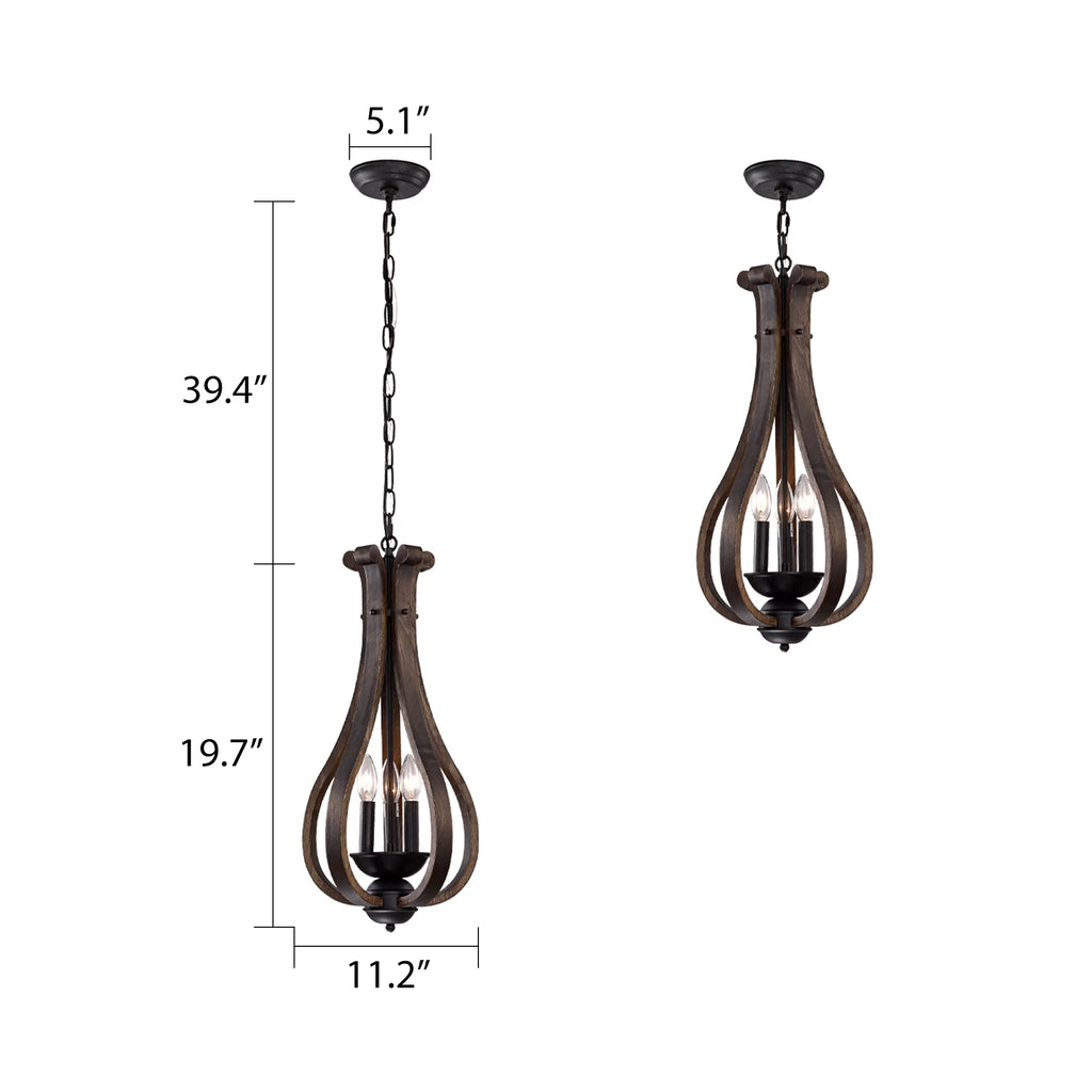 3-Light Wooden Pendant Lighting H530