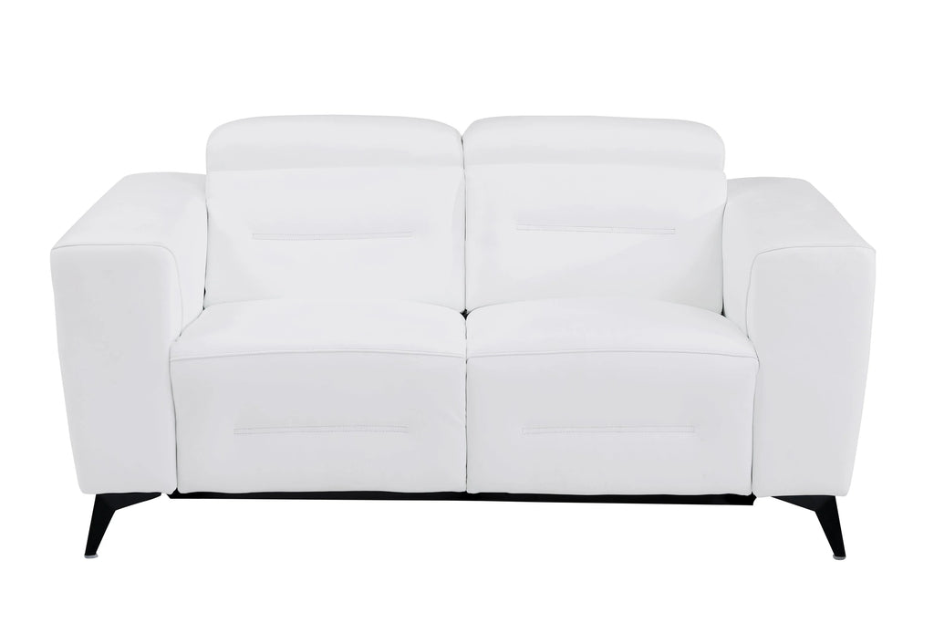 White Top Grain Italian Leather Power Recliner Loveseat Q7621