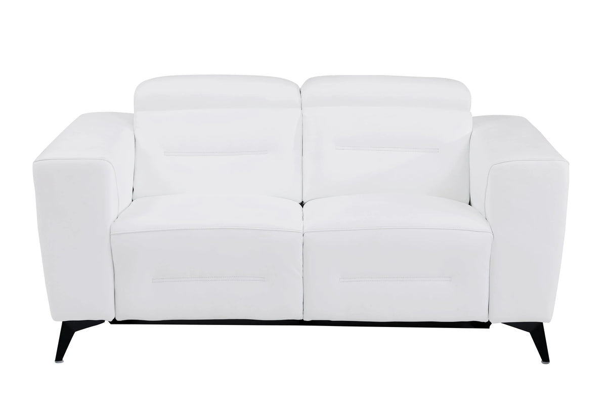 White Top Grain Italian Leather Power Recliner Loveseat Q7621