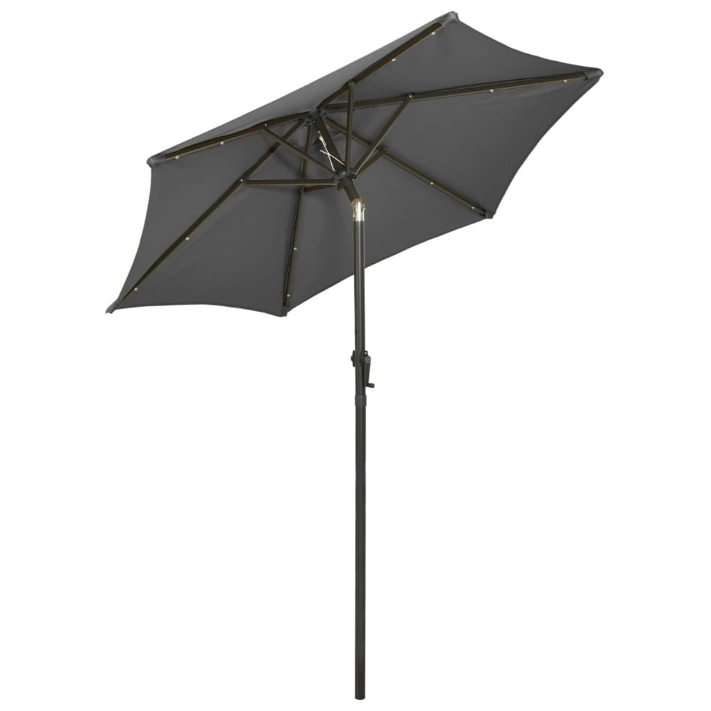 Anthracite Garden Folding Beach Umbrella with LED Lights and Aluminum Pole A366567
