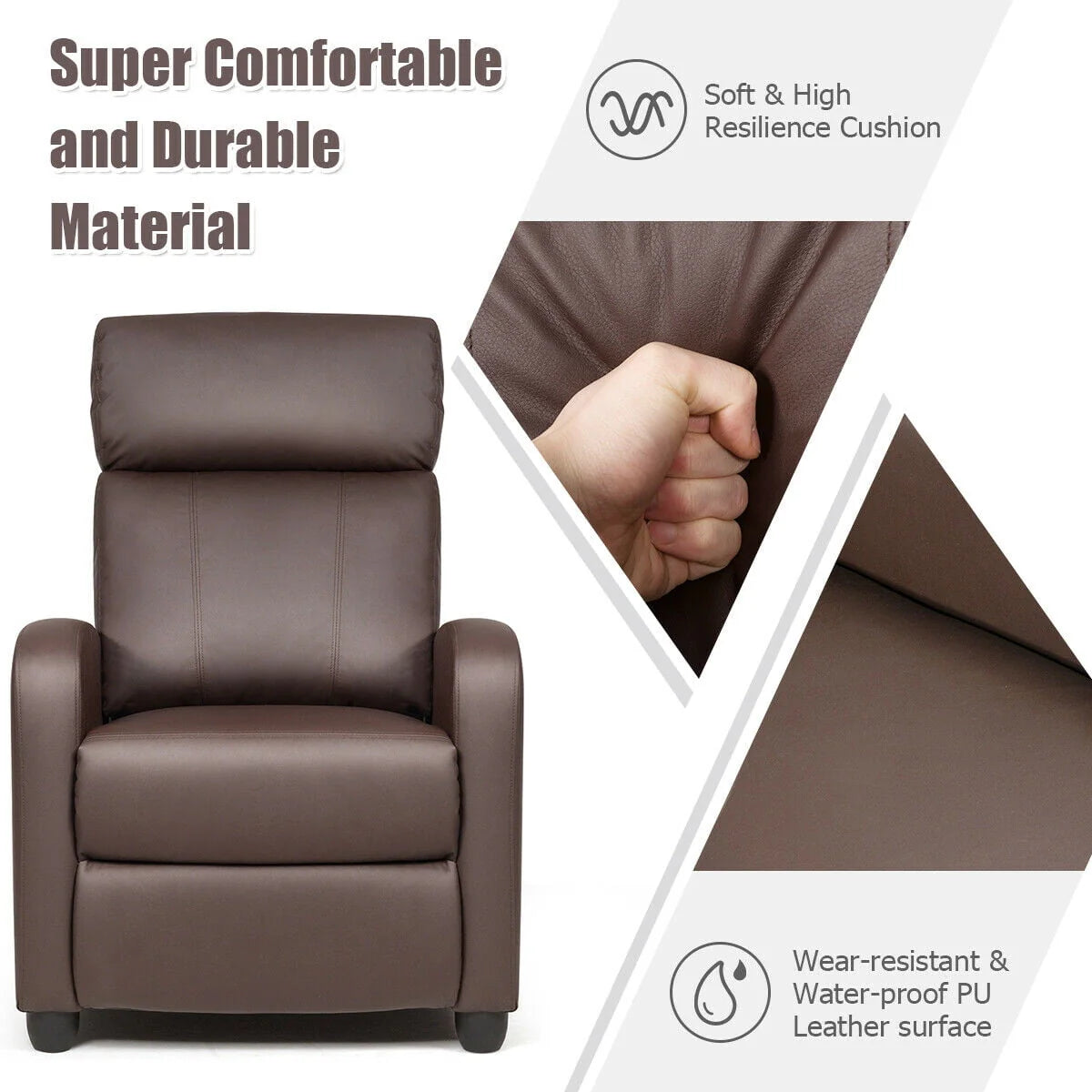 Brown PU Leather Massage Recliner Chair with Footrest H25824