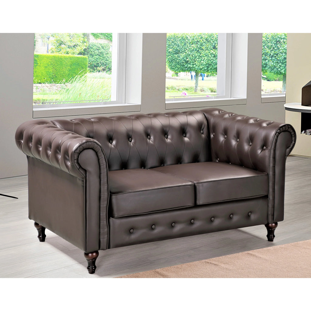 Black Faux Leather Chesterfield Loveseat I8531