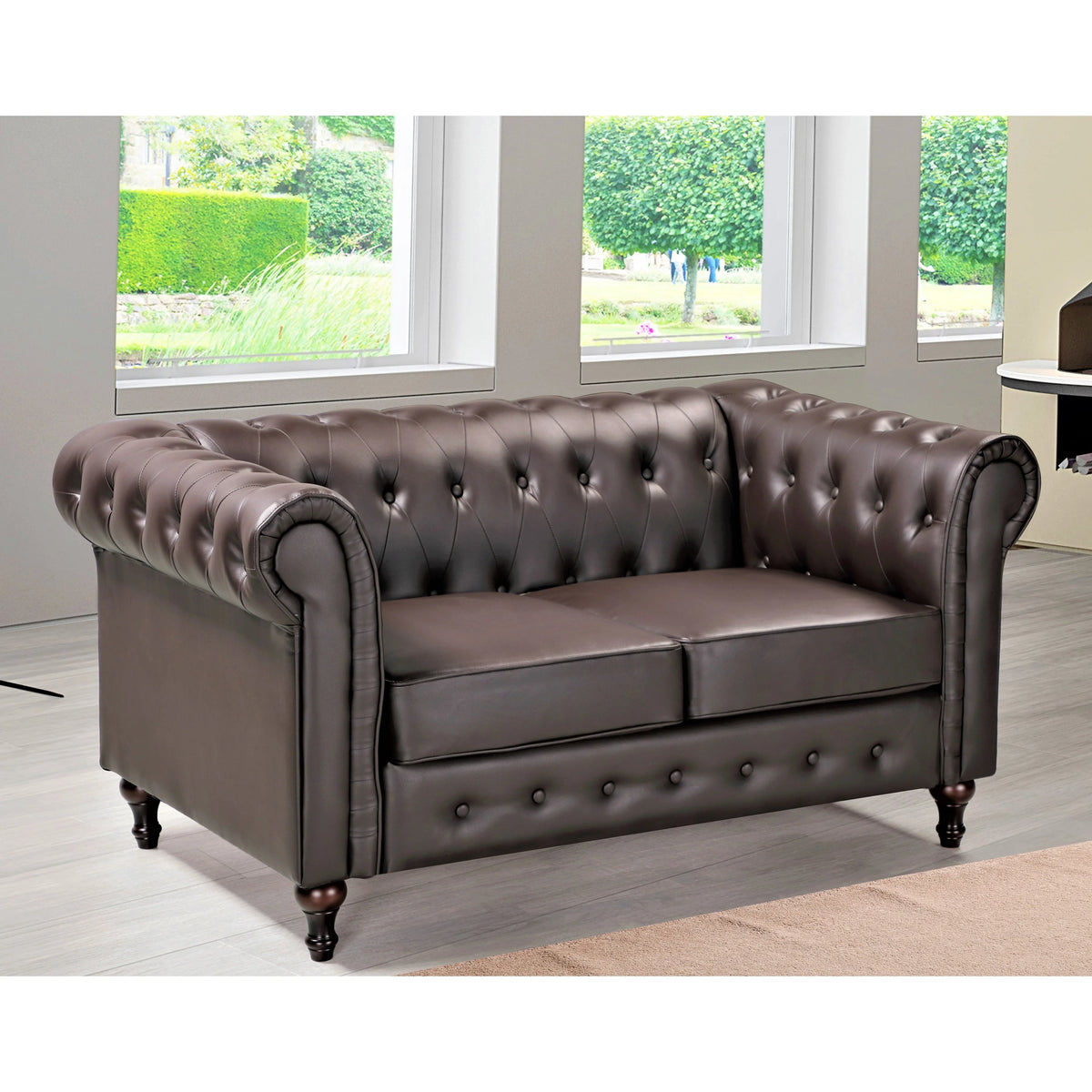 Black Faux Leather Chesterfield Loveseat I8531