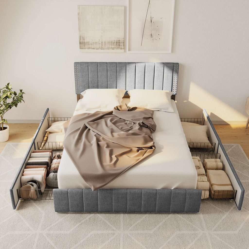 Queen Bed Frame with 4 Storage Drawers V59228