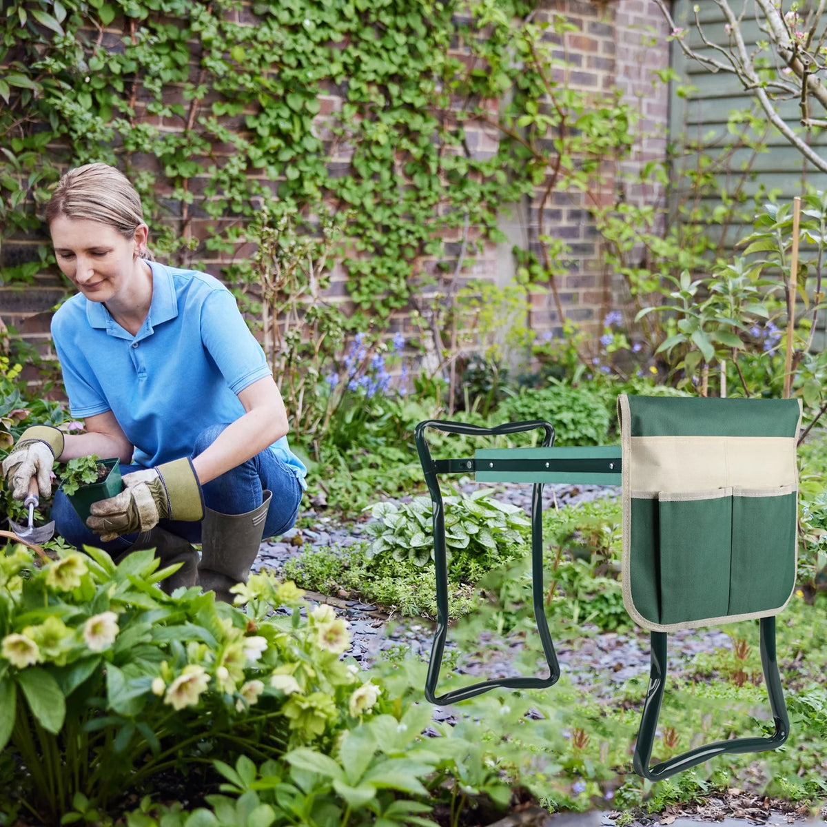Folding Garden Kneeler Seat Bench with Stool Pouch V235