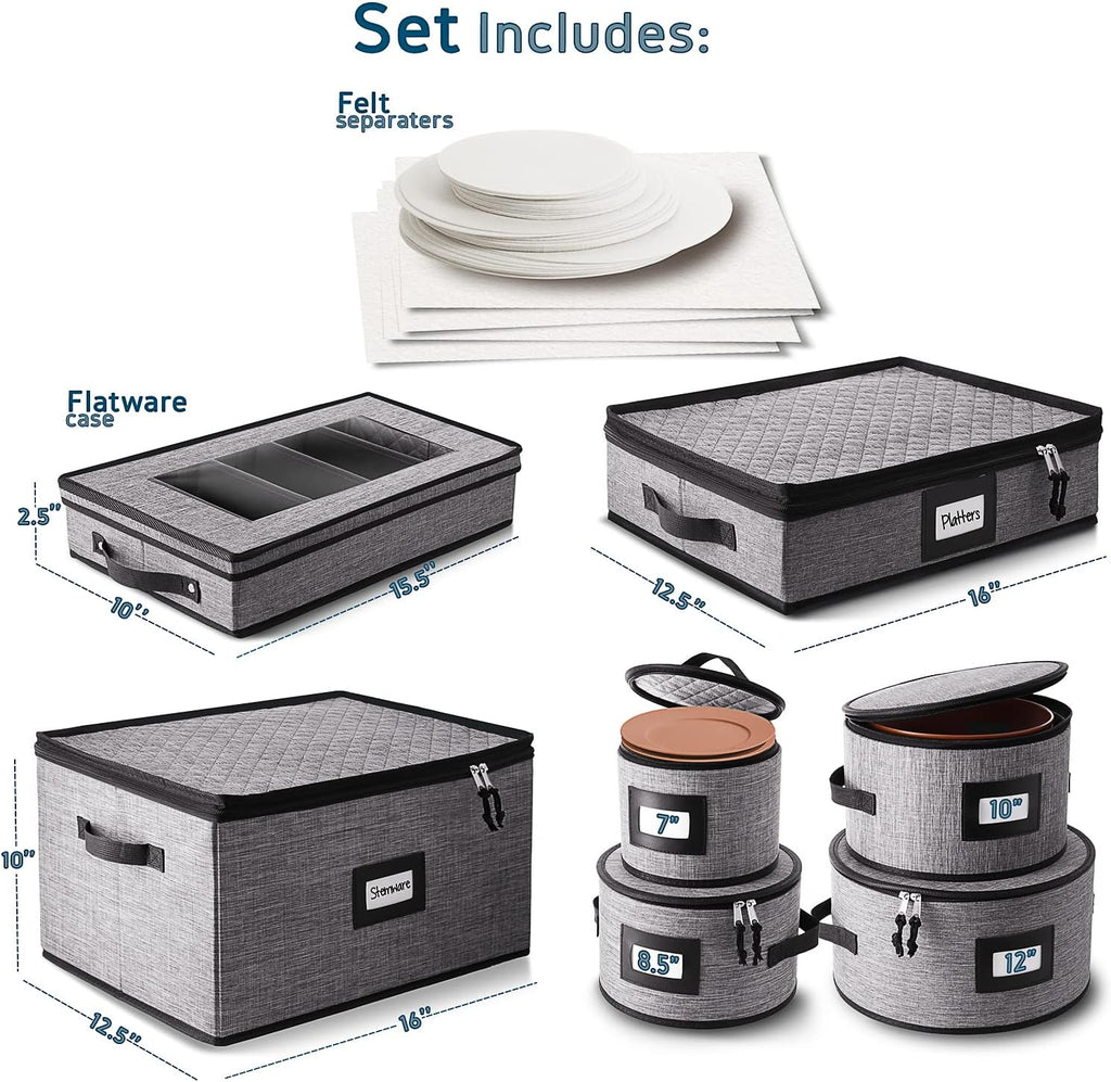 7-Pc. Hard Shell Stackable Storage Containers for Dinnerware with Dividers & Handles U86924