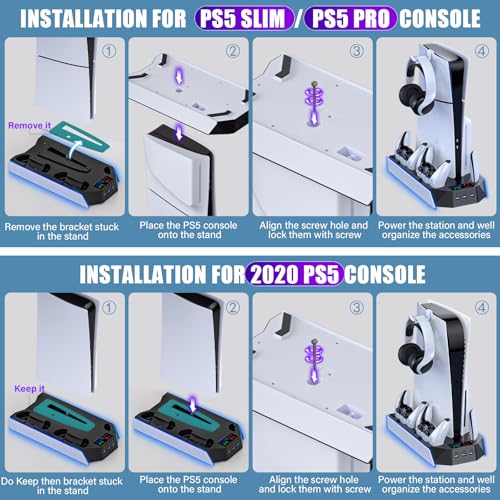 PS5 Stand and Cooling Station with Dual Controller Charging Station, White W3774
