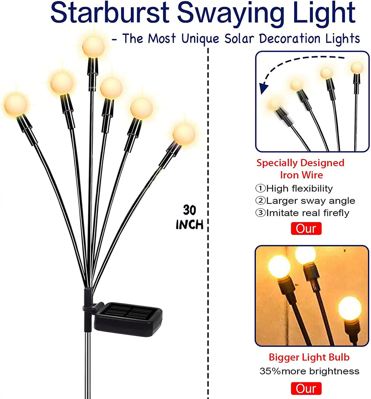 4 Pack 8 LED Solar Powered Waterproof Decorative Garden Lights O584918