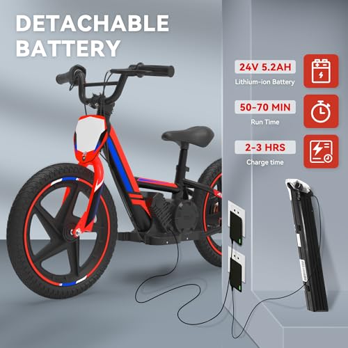 Lightweight 170W Electric Dirt Bike for Kids, Adjustable Seat, 12Inch Off Road Tires, Red P1328