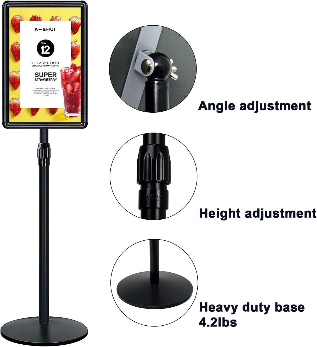 Heavy Duty Floor Standing Sign Holder with Cast Iron Base W43221