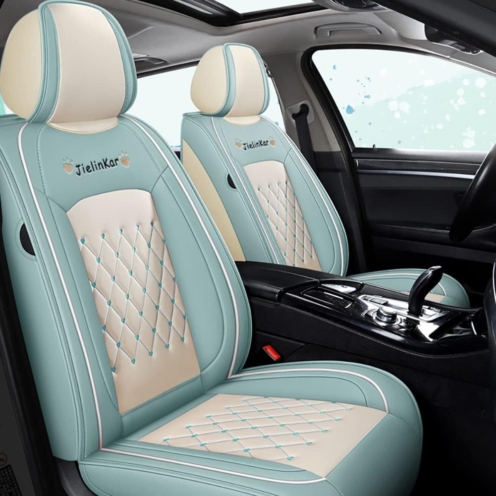 Green-White Waterproof PU Leather Car Seat Covers Full Set Z5981