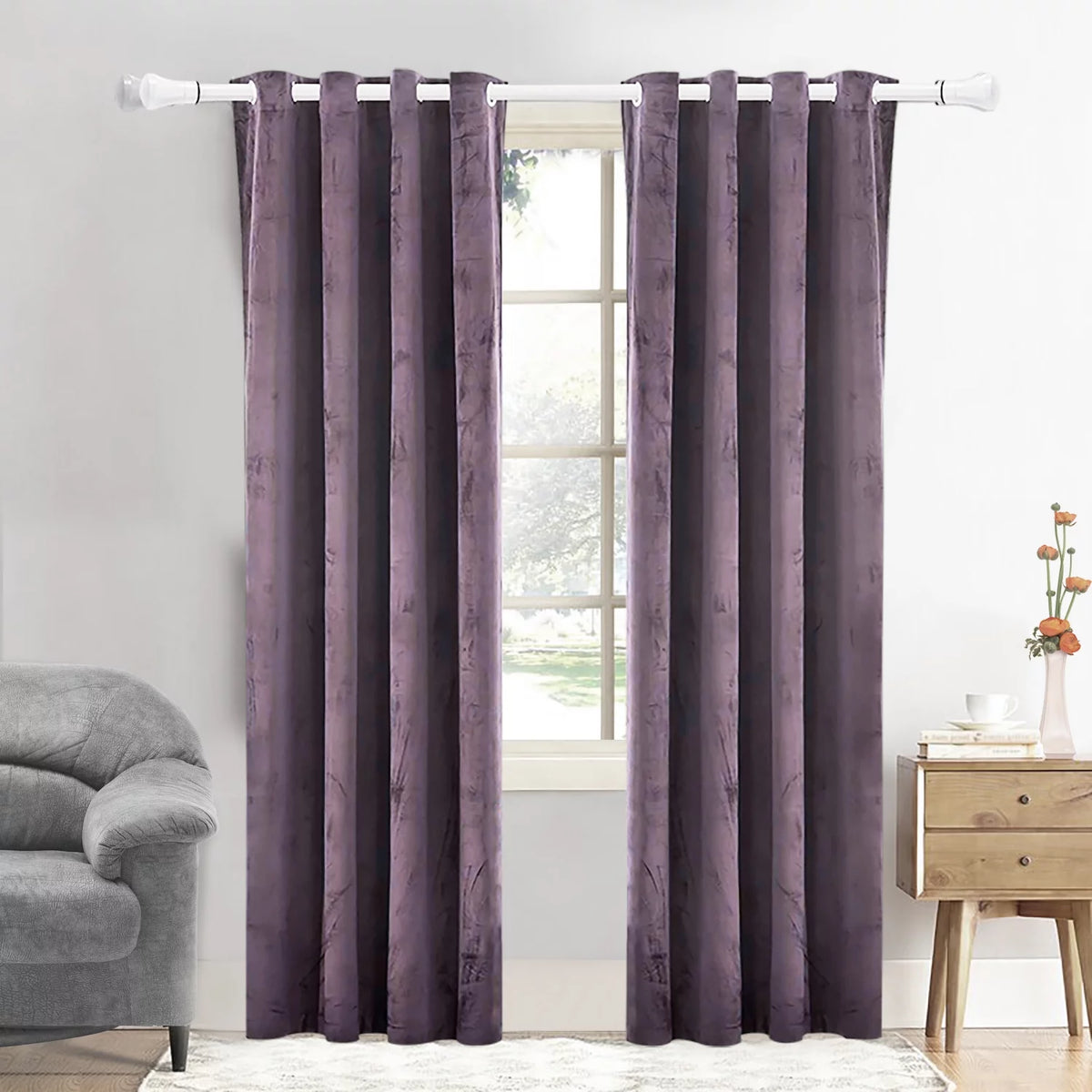 2 Panels Purple Velvet Light Blocking Curtains 52x84 inch V240339