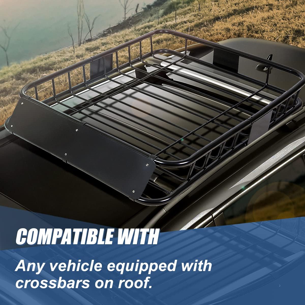 Black Mild Steel Roof Rack Cargo Carrier Basket D402481