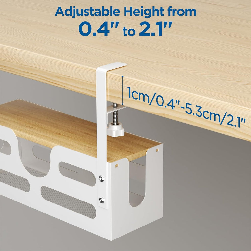 White Desk Cable Management Box with Lid and Adjustable Clamps I944