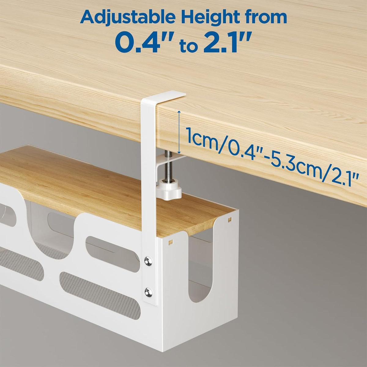 White Desk Cable Management Box with Lid and Adjustable Clamps I944