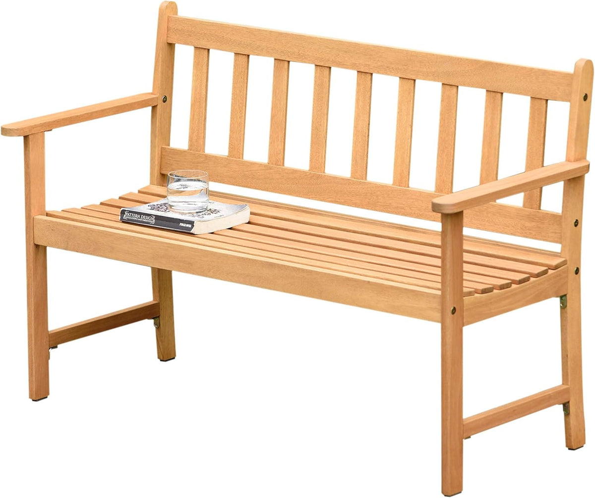 Light Brown Teak Finish 2-Seat Wood Patio Bench Z4425