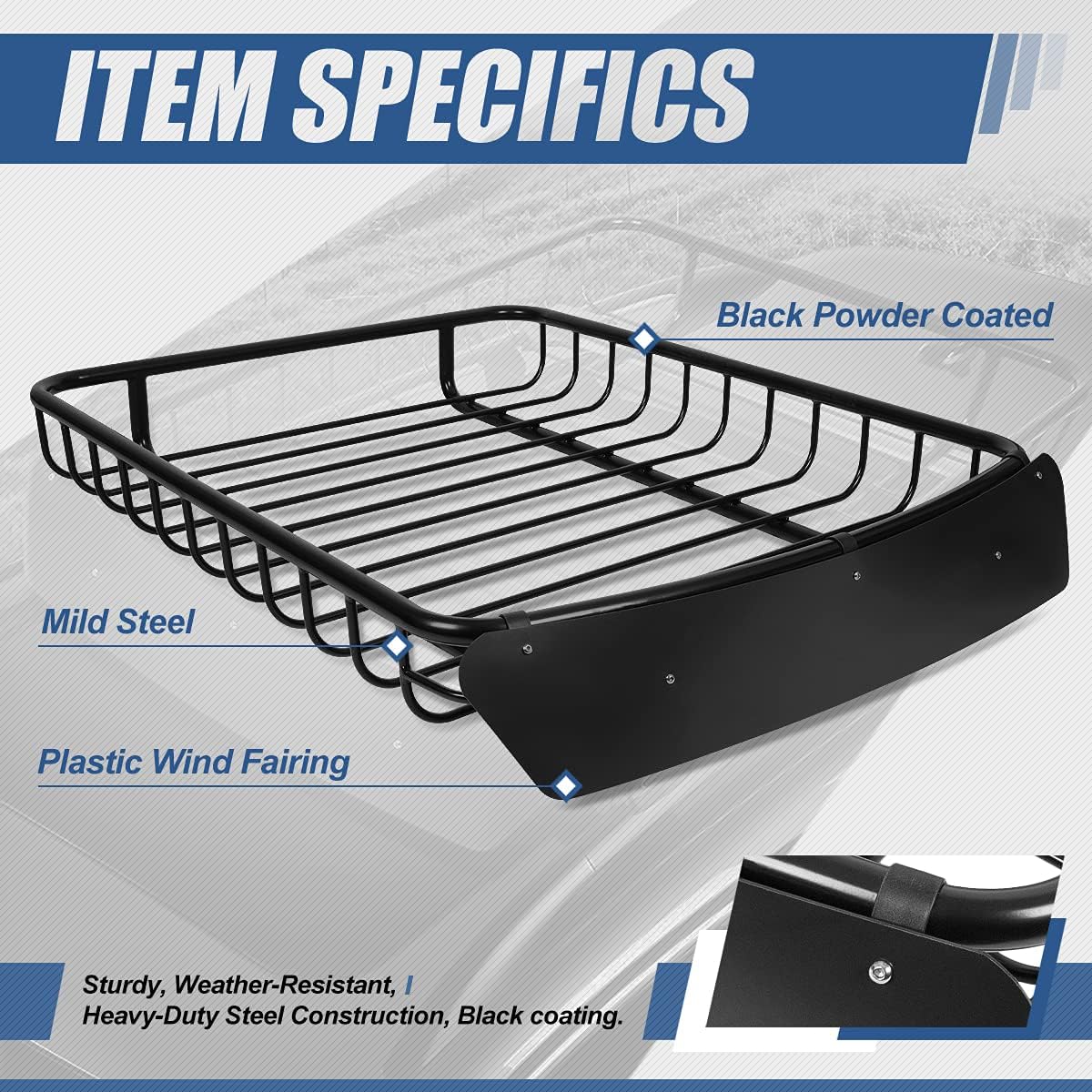 Black Mild Steel Roof Rack Cargo Carrier Basket D402481