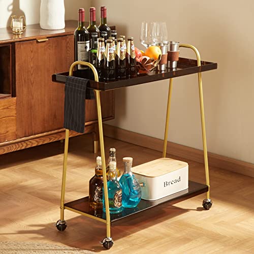 Black Mobile Bar Cart with Wine Rack and Glass Holder J6181