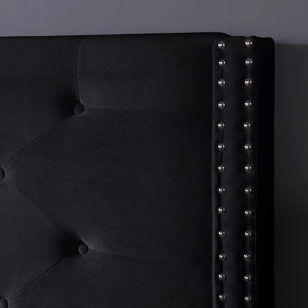 Wood Platform Bed Frame with Upholstered Headboard Queen Black O1703