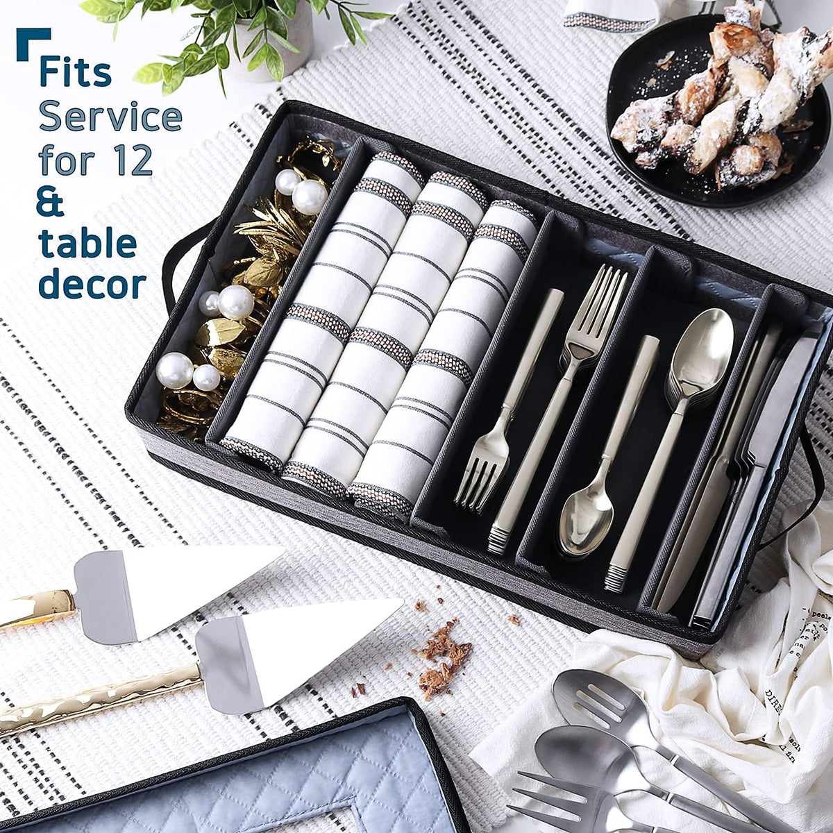 7-Pc. Hard Shell Stackable Storage Containers for Dinnerware with Dividers & Handles U86924