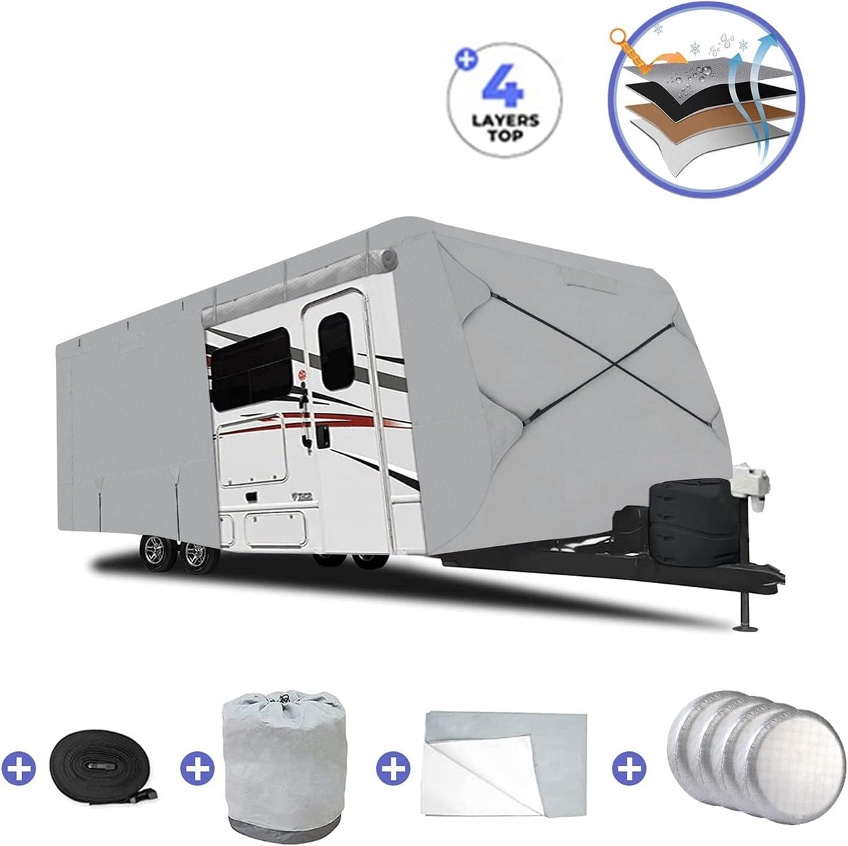 RV Cover, Extra-Thick 4 Layers Anti-UV Top Panel, Fits 33'- 37' Motorhome X2736
