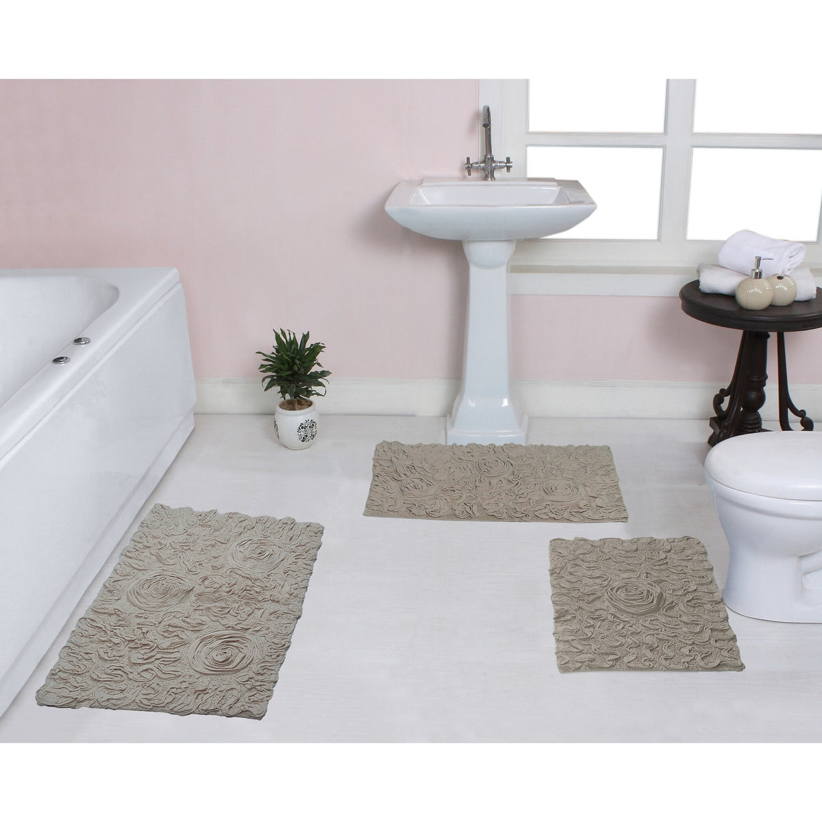 Linen 3 Piece Set Bathroom Rug Q71780