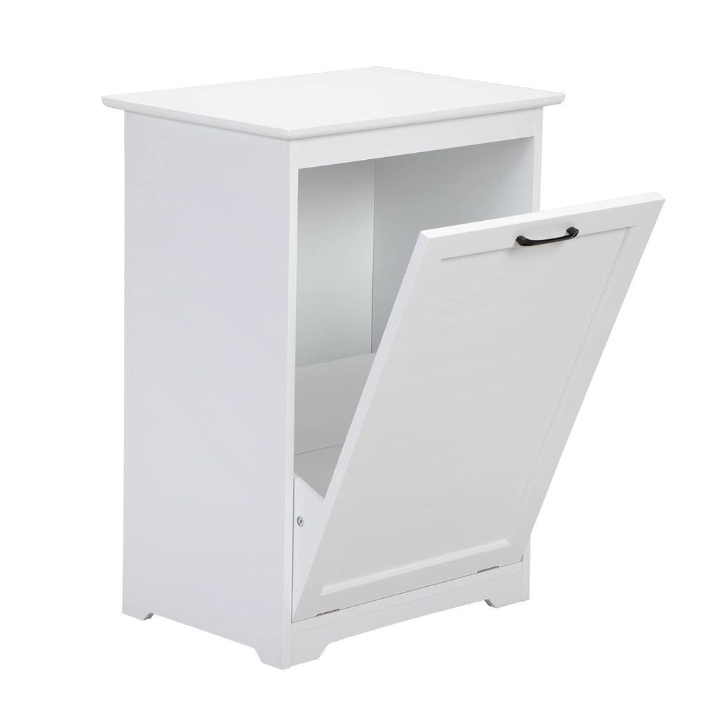 White Wooden Tilt Out Trash Cabinet, Holds 13 Gallons L47442