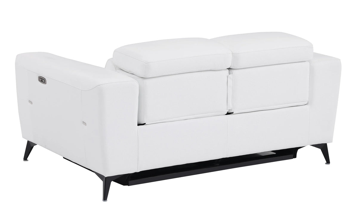 White Top Grain Italian Leather Power Recliner Loveseat Q7621
