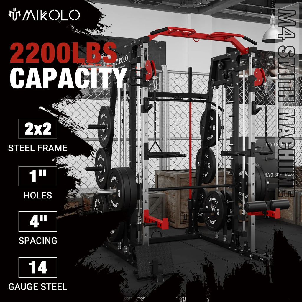 Smith Machine Power Rack Cage with Weight Bench and Cable Crossover System P40974