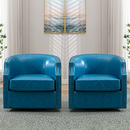 Brown Faux Leather Swivel Accent Chair Set of 2 V665159