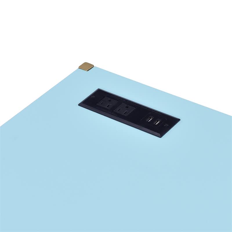Aruba Blue and Gold Wood Writing Desk with USB Port C7098