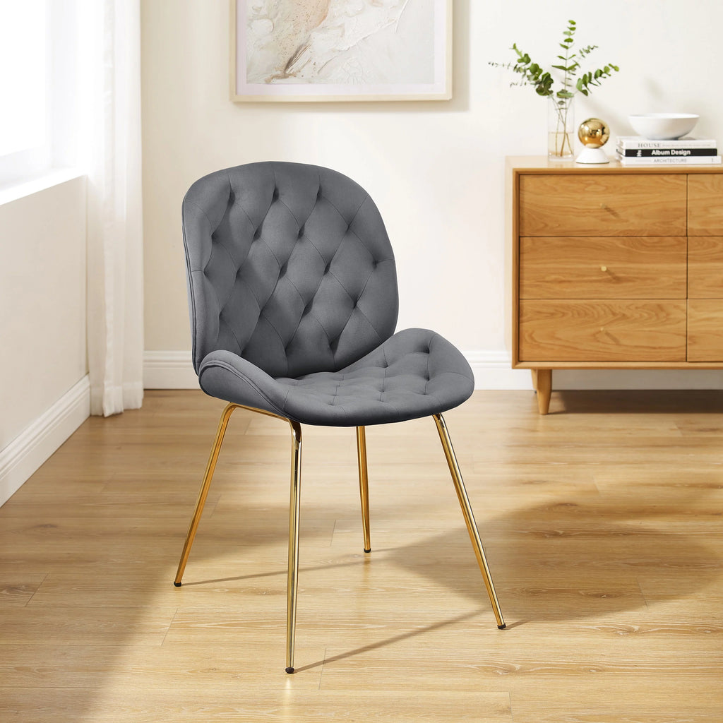 Gray Velvet Tufted Upholstered Dining Chairs Y42399