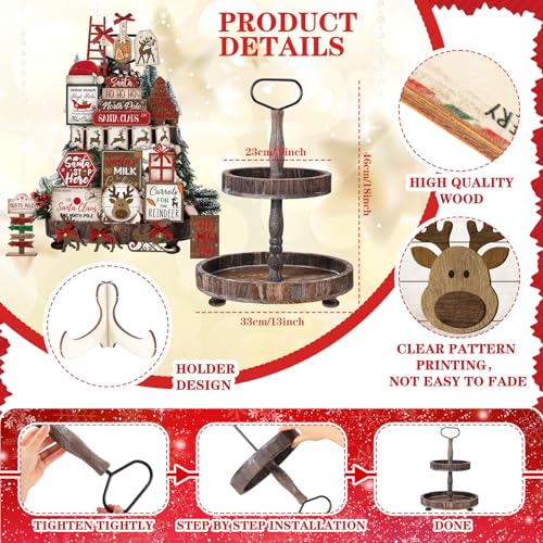 24 Pcs Christmas Tiered Tray Decorations Set with 2 Tiered Tray Stand X807