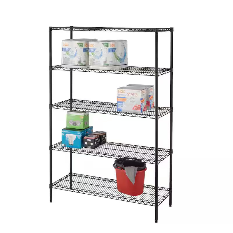 Black 5-Tier Heavy Duty Steel Wire Shelving Unit F471
