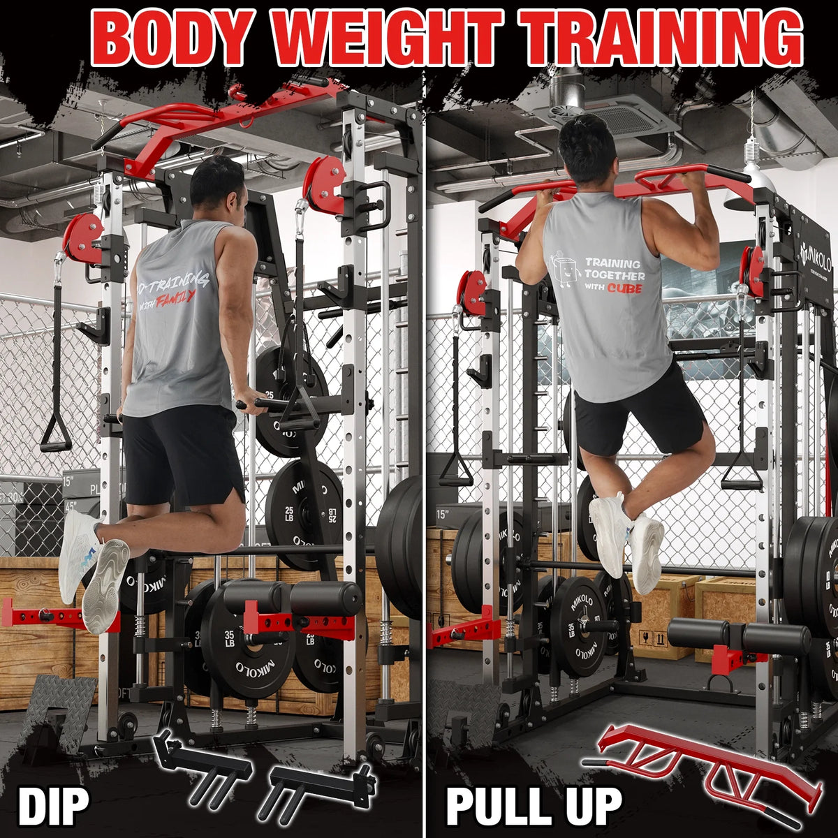 Smith Machine Power Rack Cage with Weight Bench and Cable Crossover System P40974