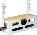 White Desk Cable Management Box with Lid and Adjustable Clamps I944