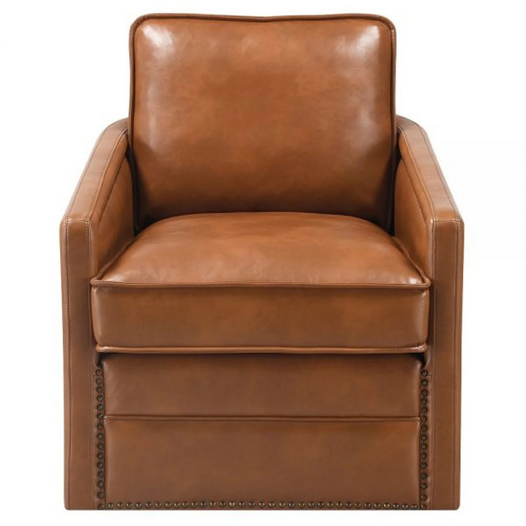 Brown Faux Leather Swivel Accent Chair C993