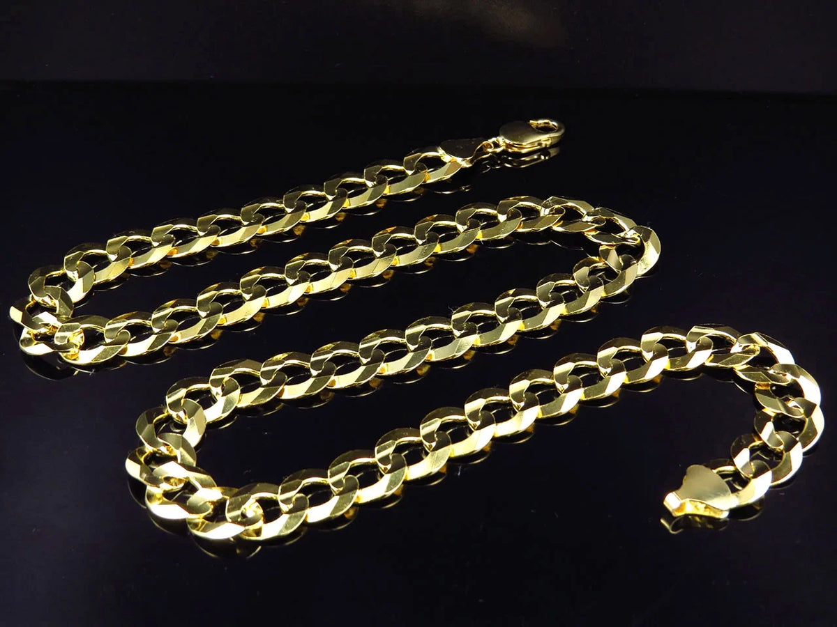 10K Yellow Gold Curb Link Chain Necklace 20-30" 13MM H790274