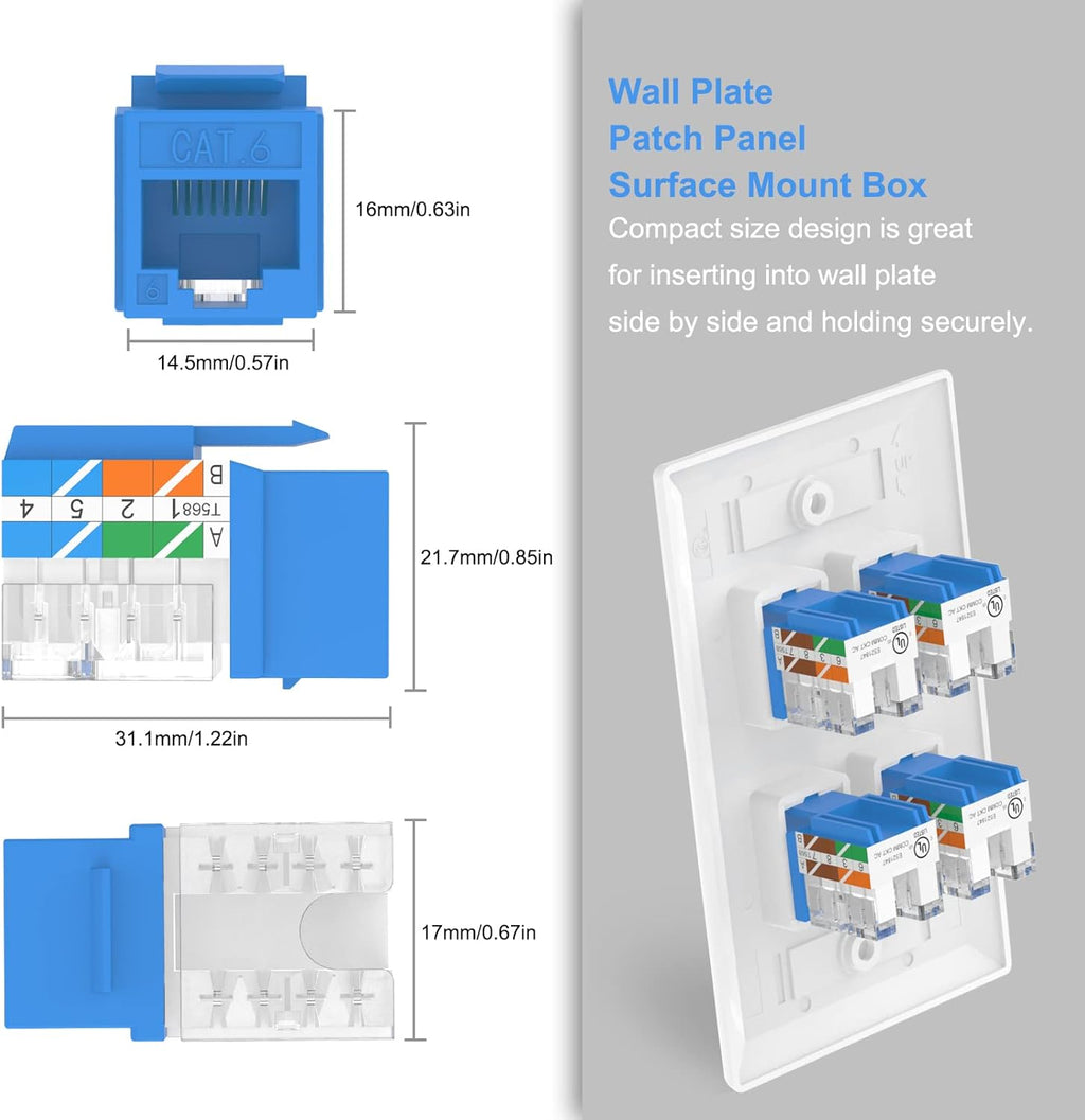 Cat6 RJ45 90 Degree Keystone Jack Insert 10-Pack C761289