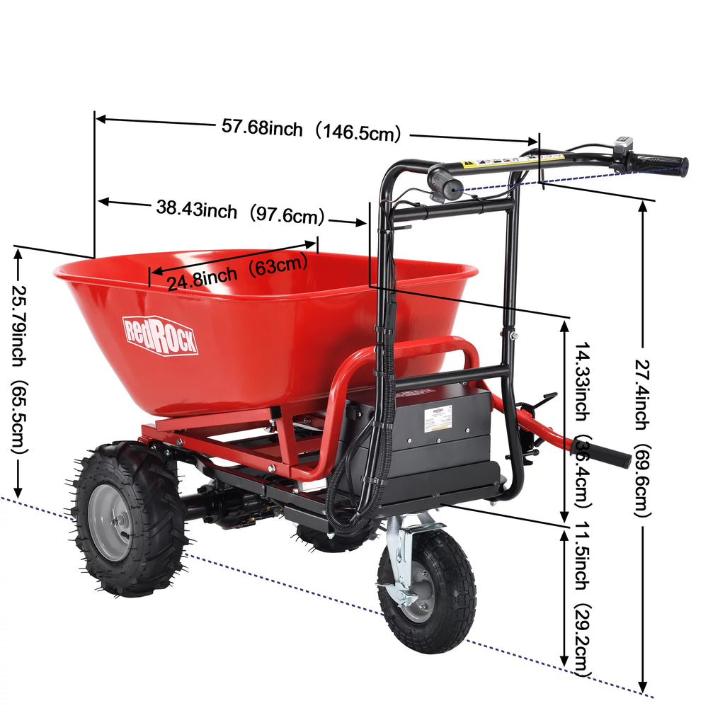 Electric Wheelbarrow Utility Cart 48V28Ah 500W 500lbs Capacity Steel W122