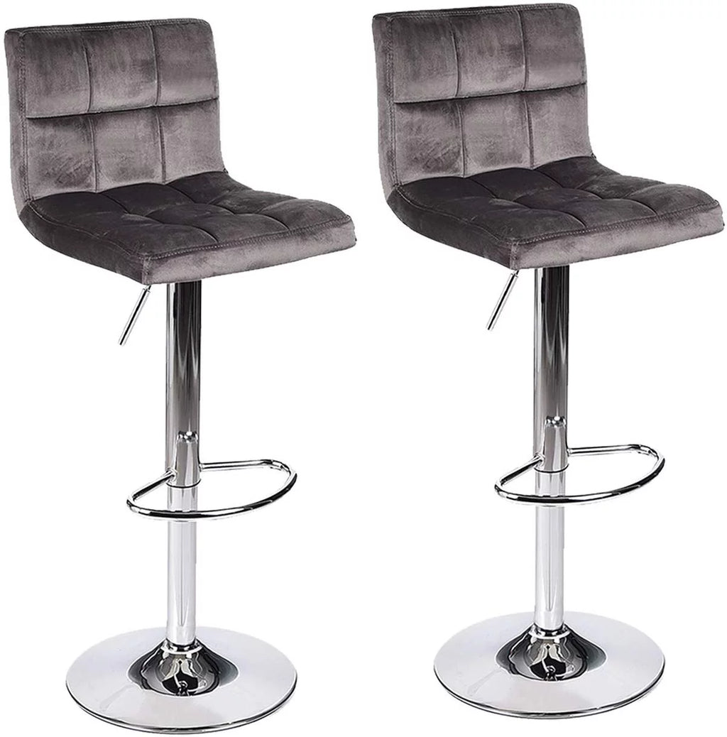 Set of 2 Gray Velvet Adjustable Swivel Bar Stool A36611