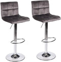 Set of 2 Gray Velvet Adjustable Swivel Bar Stool A36611