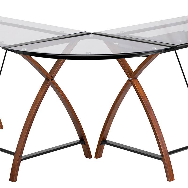 Glass L-Shape Desk with Pull-Out Keyboard Tray S995251