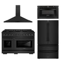48 In. Gas Range, Refrigerator, Range Hood, Microwave Drawer in Black Stainless Steel O14878